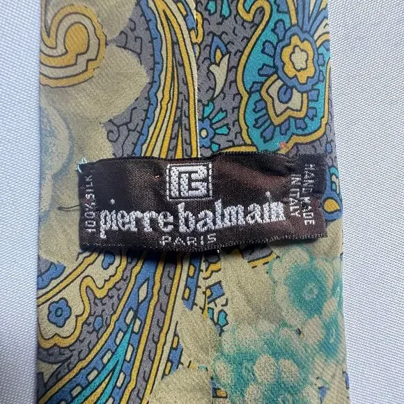 Vintage Pierre Balmain Handmade Silk Tie Paisley Floral Abstract Paris Italy EUC - Picture 5 of 6